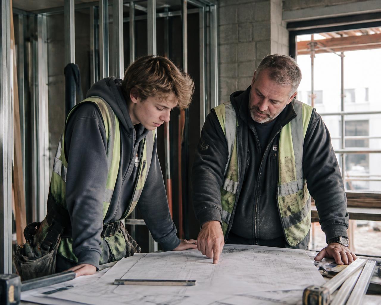 Apprentice being shown the work by an experienced tradesperson