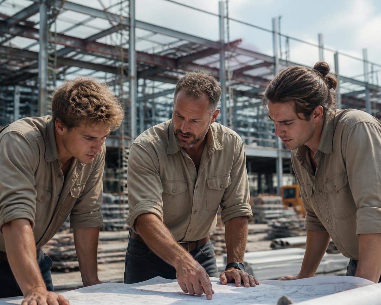 Experienced tradesperson working through the job with two colleagues