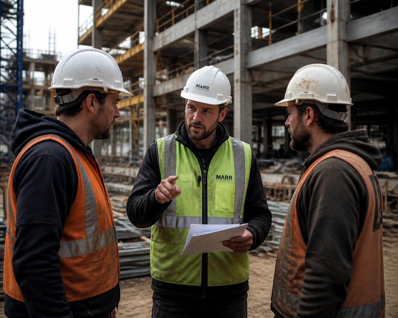 Site supervisor working through an issue with two of their crew